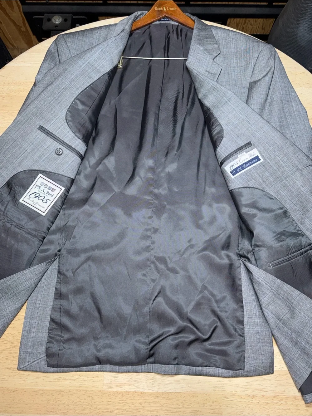 Jos. A. Bank Wool Gray Blue Plaid Two Button Mens Blazer 50R Sport Coat
